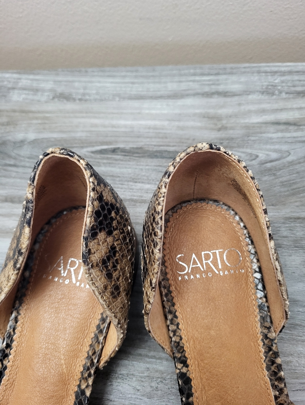 Franco Sarto Toby Pointed D'Orsay Flat  Brown Leather Snake Print Size 8.5 - Picture 4 of 10
